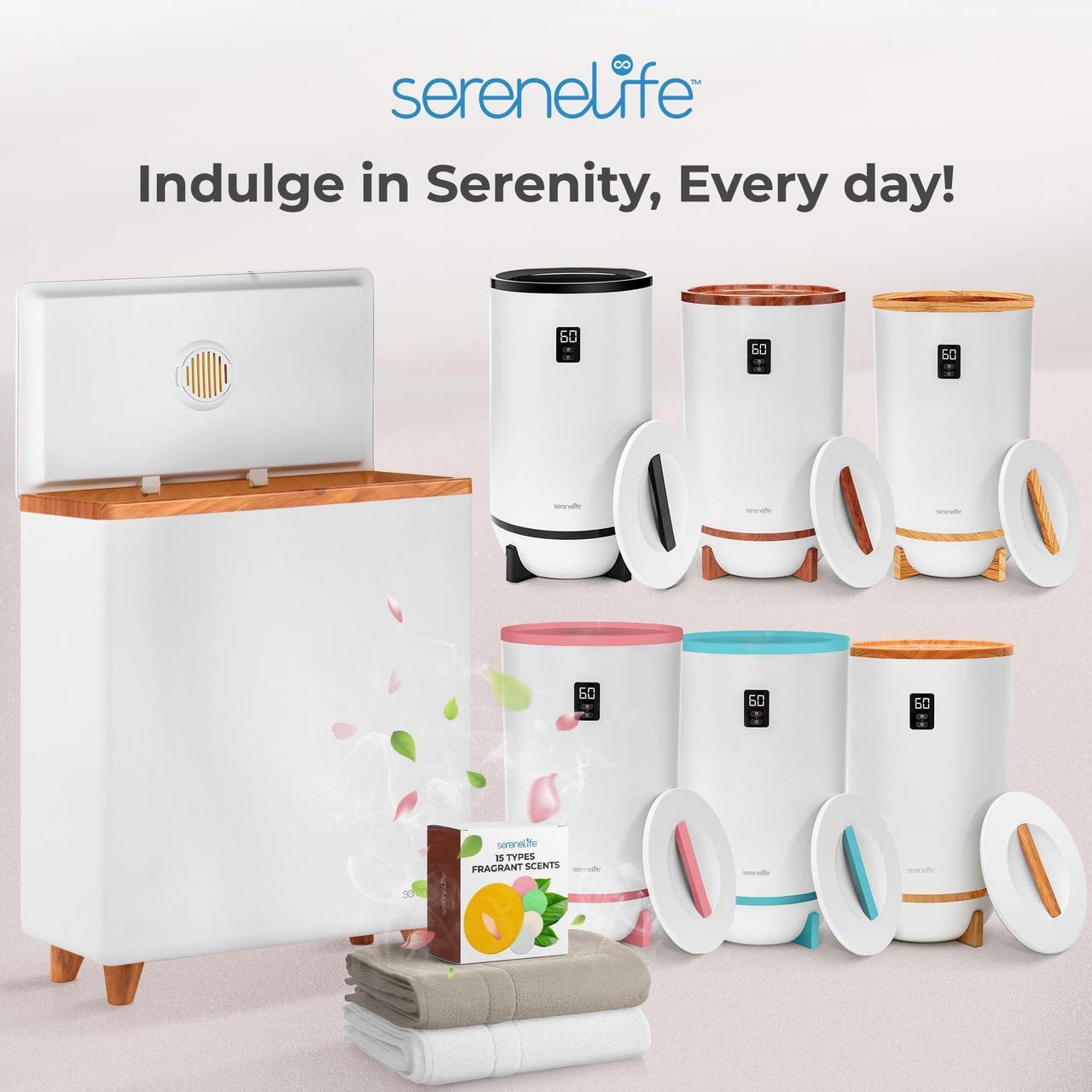 Alt view image 6 of 7 - SereneLife Luxury Rectangle Towel Warmer - Spa & Bathroom Heater with Custom Fragrance, Auto Shut-Off, Fits 2 large Towels, Blankets, Bathrobes, PJ's - Perfect Gift for Him & Her (Natural Wood)
