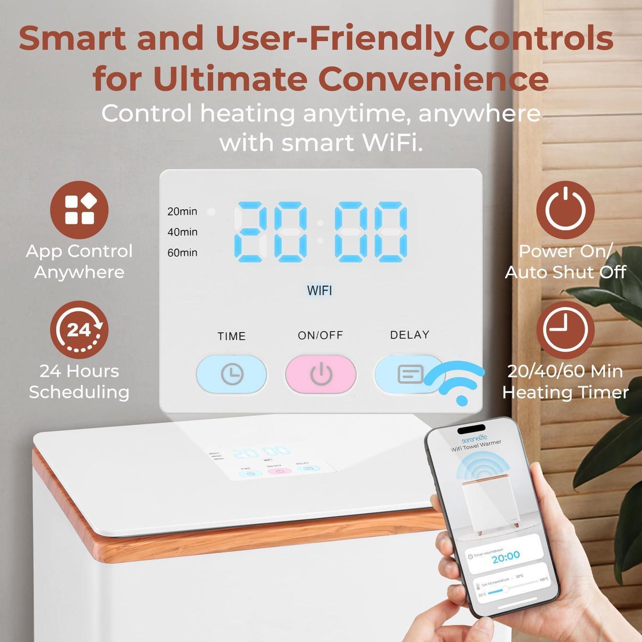 Alt view image 7 of 7 - SereneLife SLTLR660W Rectangular Bucket-Large Capacity Single Touch Towel & Blanket Warmer with Built-in WiFi Capability (Natural)
