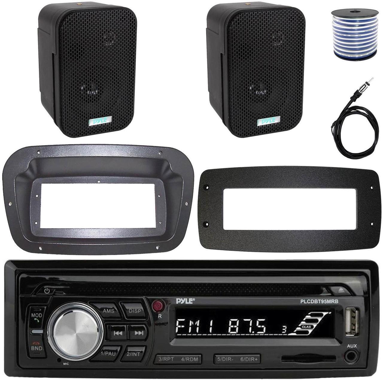 Main image of Pyle PLCDBT95 Single-DIN Bluetooth Marine AUX/USB CD Player/MP3 AM/FM In-Dash Stereo Receiver W/Install Kit + Adapter Plate, 2x 3.5" 300W Max Power Indoor/Outdoor Black Speakers W/50FT. Wire, Antenna