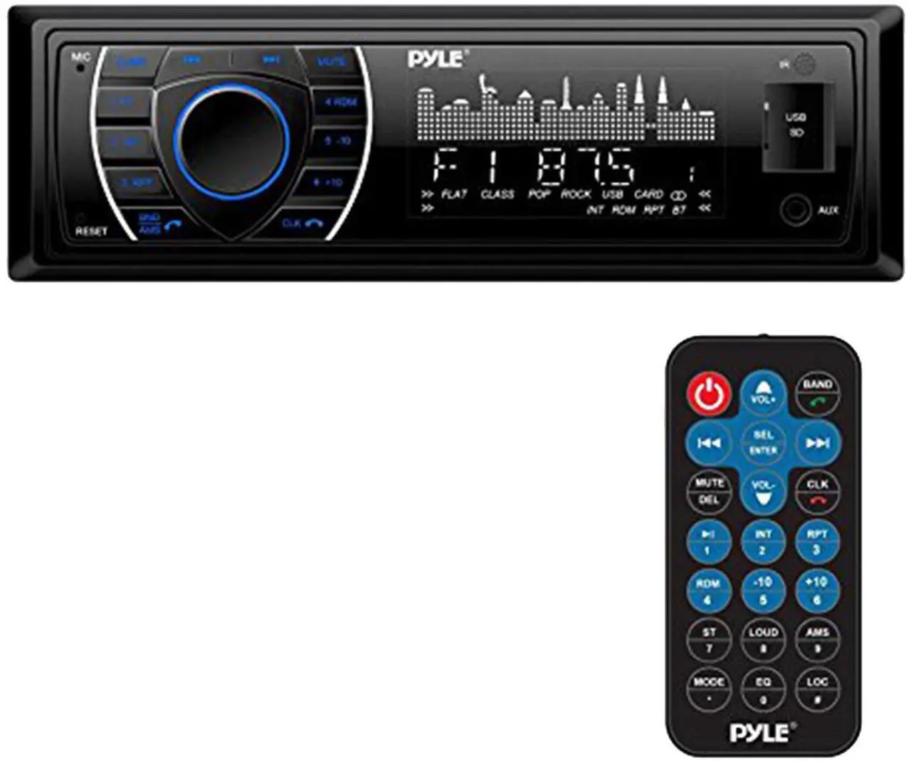 Alt view image 2 of 7 - Pyle PLRMR27BTB Single-DIN Marine Bluetooth USB/AUX MP3 AM/FM Radio Stereo Receiver W/Install Kit + Adapter Plate, 4x 6.5" 250W Max Power RGB LED Speakers, 4 Channel 1000W Max Amplifier W/Kit, Antenna