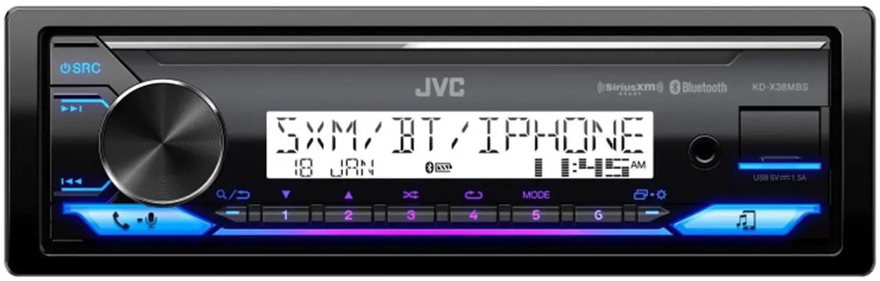 Alt view image 2 of 6 - JVC KD-X38MBS Single-DIN Marine Bluetooth USB/AUX LED AM/FM SiriusXM Ready Stereo Receiver W/White Cover, 4x 6.5" 225W Max Power High-Performance 2-Way White Boat Speakers W/50 Feet Wire, 22" Antenna