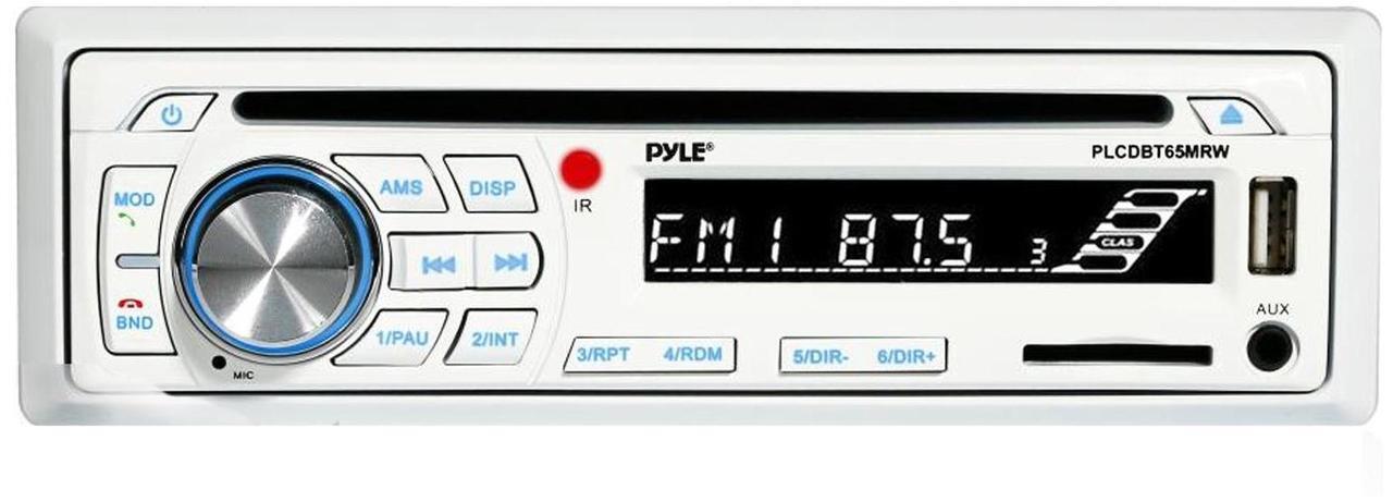 Alt view image 2 of 7 - Pyle PLCDBT65 Single-DIN Marine Bluetooth USB/AUX CD Player AM/FM Stereo Receiver W/White Cover, 2x Pyle PLMR605B 6.5'' 400W Max Power Dual Cone 2-way Full Range Speakers W/50 Feet 18G Wire, Antenna