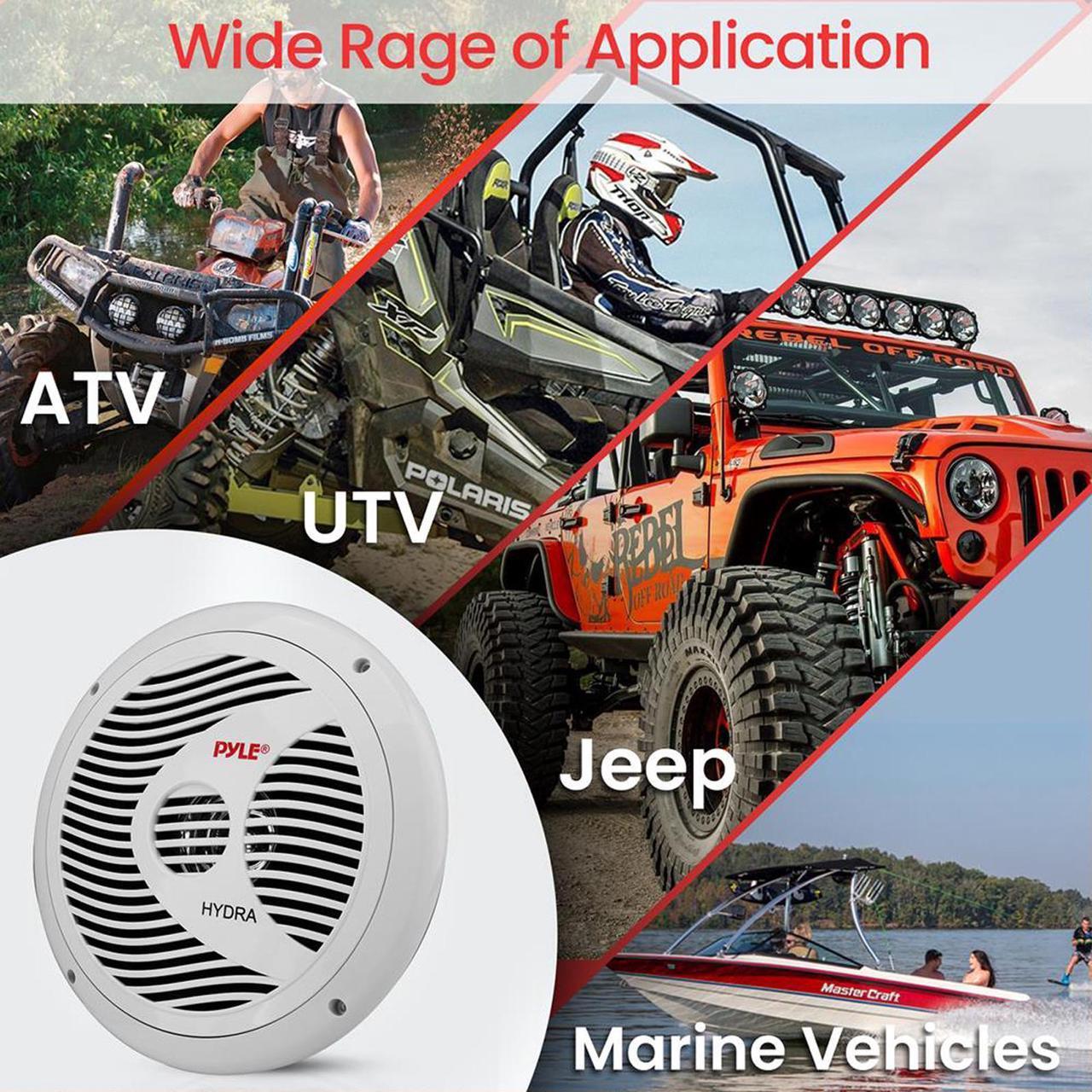 Alt view image 5 of 7 - Pyle PLCDBT65 Single-DIN Marine Bluetooth USB/AUX CD Player AM/FM Stereo Receiver W/White Cover, 4x 6.5" 150W Max Power Full Range Dual Cone White Speakers, 4 Channel 400W Max Amplifier W/Kit, Antenna