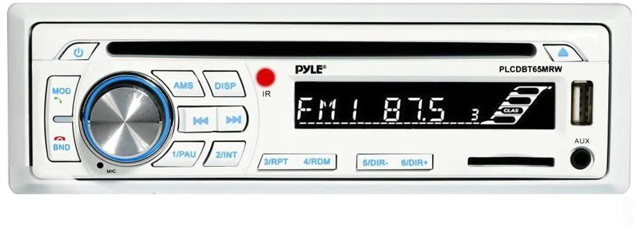 Alt view image 3 of 7 - Pyle PLCDBT65 Single-DIN Marine Bluetooth USB/AUX CD Player AM/FM Stereo Receiver W/White Cover, 4x Pyle PLMR61B 6.5'' 120W Max Power Dual Cone Boat Audio Black Speakers W/50 Feet 18G Wire, Antenna