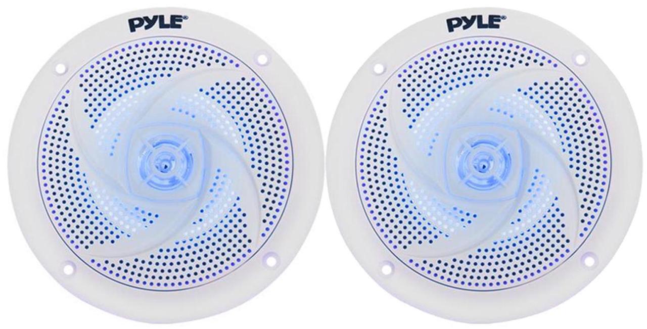 Alt view image 5 of 7 - Pyle PLRMR23BTW Single-DIN Bluetooth Marine USB/AUX MP3/SD AM/FM Radio Stereo Receiver W/White Cover, 2x 5.25" 180W Max Power 2-Way Low Profile Blue LED White Speakers W/50 Feet Wire, Radio Antenna