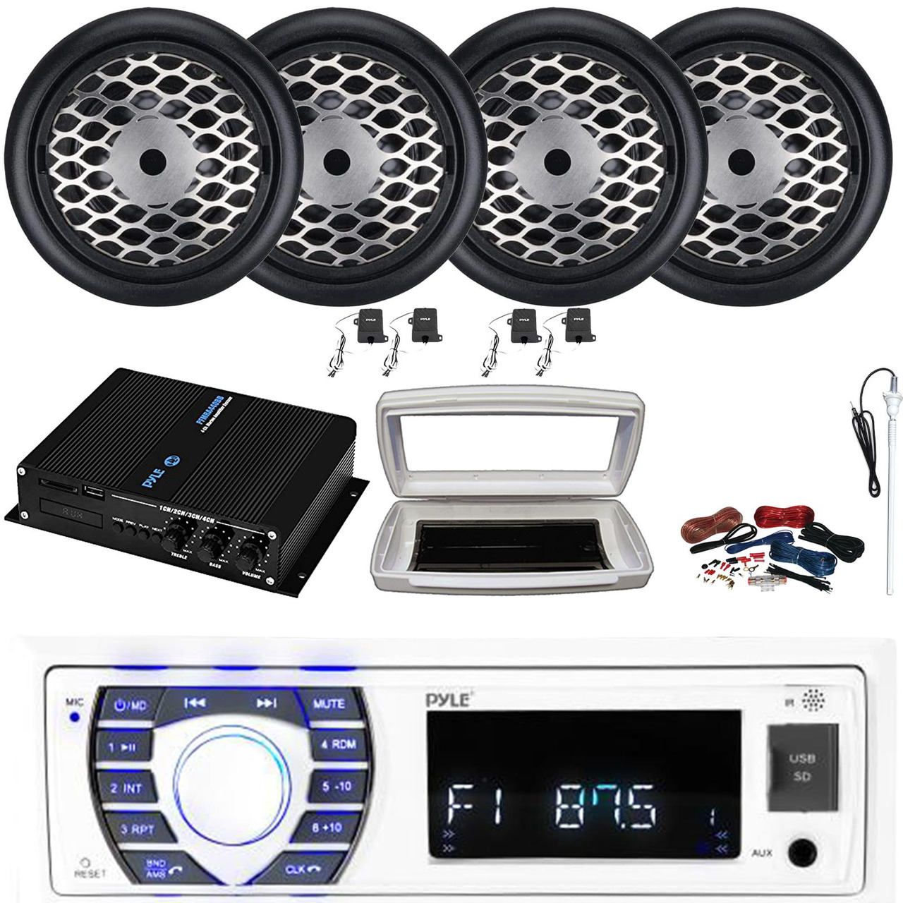 thumbnail image 2 of Pyle PLCDBT95 Complete Car Audio System: Single-Din MP3/CD Receiver, 4x 4" 100W Speakers & 4-Channel Amplifier Bundle 2 of 3