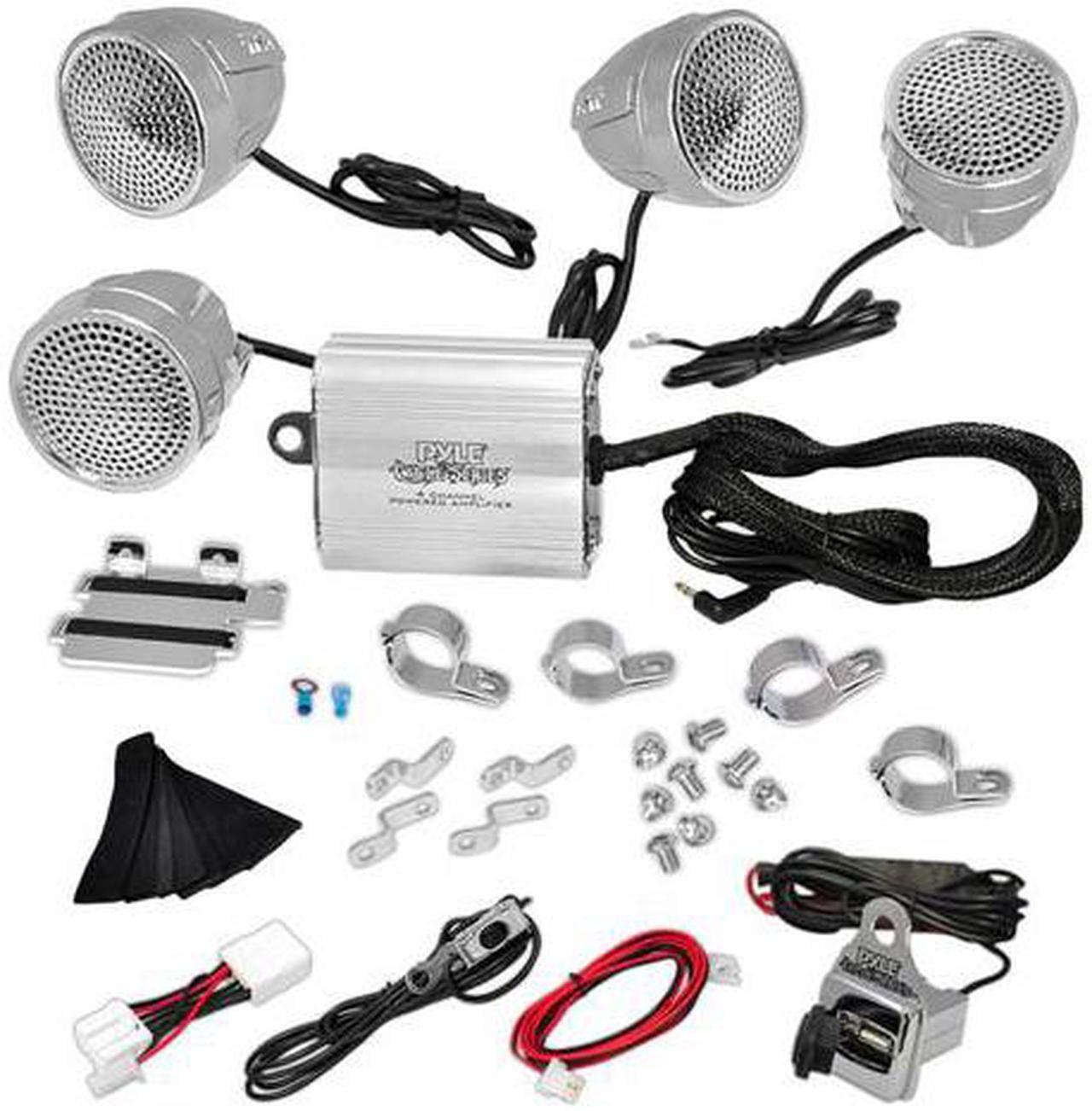 Main image of NEW PAIR PYLE PLMCA90 MOTORCYCLE/ATV 4 SPEAKER SOUND SYSTEM SD/USB 3.5mm INPUT