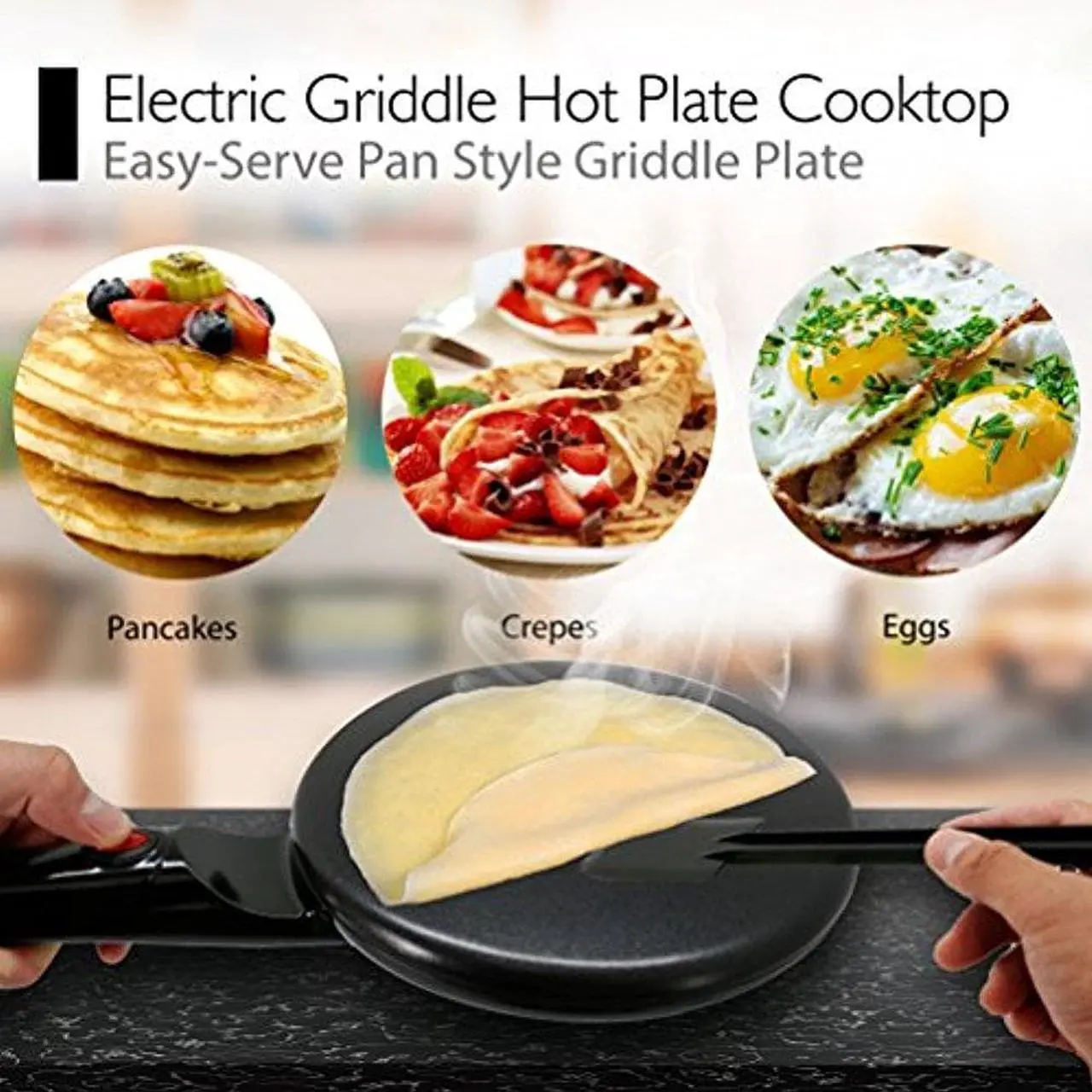 Alt view image 2 of 19 - NutriChef Electric Griddle - Pan Style Crepe Maker Hot Plate Cooktop with ON/OFF Switch, Nonstick Coating, Automatic Temperature Control & Plug-in Operation for Kitchen & Countertop (PKCRM08)