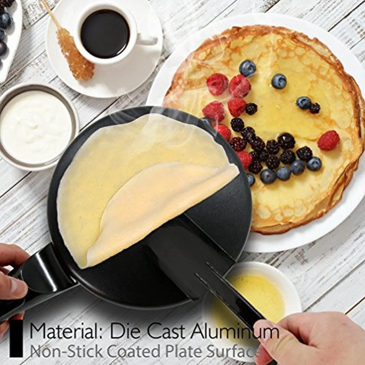 Alt view image 3 of 19 - NutriChef Electric Griddle - Pan Style Crepe Maker Hot Plate Cooktop with ON/OFF Switch, Nonstick Coating, Automatic Temperature Control & Plug-in Operation for Kitchen & Countertop (PKCRM08)