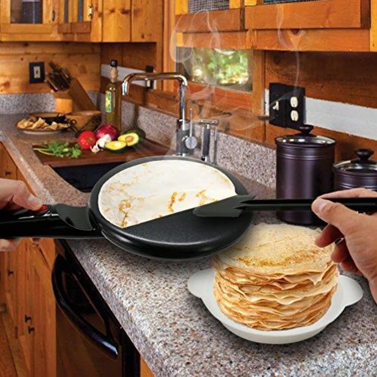 Alt view image 7 of 19 - NutriChef Electric Griddle - Pan Style Crepe Maker Hot Plate Cooktop with ON/OFF Switch, Nonstick Coating, Automatic Temperature Control & Plug-in Operation for Kitchen & Countertop (PKCRM08)