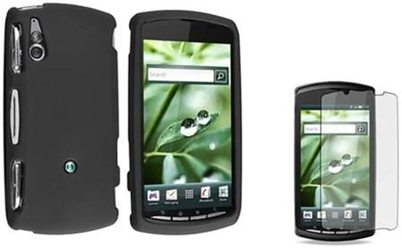 Main image of compatible with Sony Ericsson R800I Xperia Play Case Protector Bundle - Black Rubberized Hard Case + Clear LCD Shield Protector
