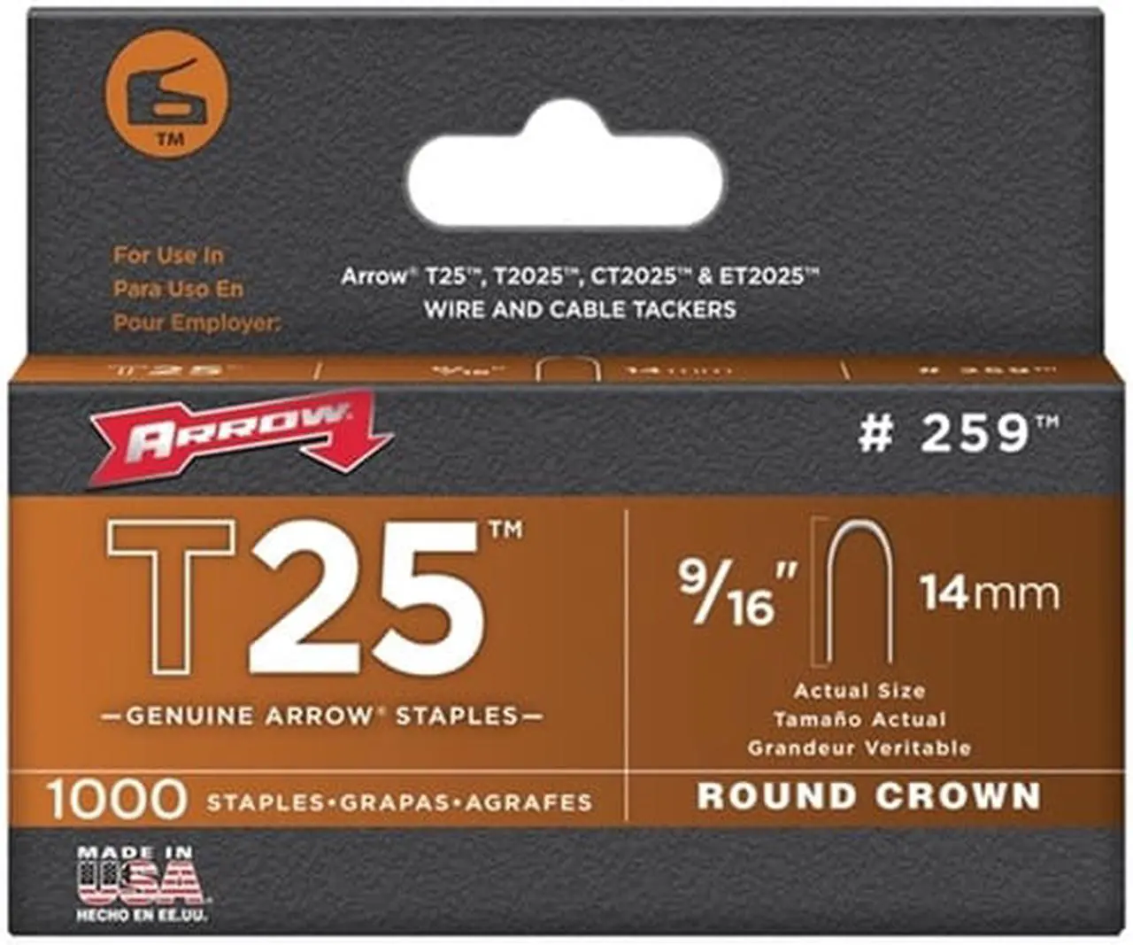 Alt view image 2 of 11 - Arrow Fastener 259 T25 9/16 Inch (14mm) Staples, 1000/Pk