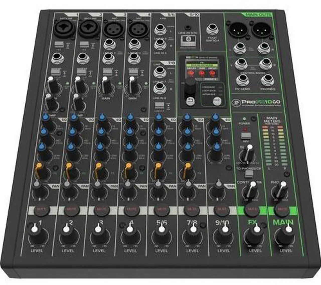 Alt view image 8 of 8 - Mackie ProFX10 GO Battery-Powered 10-Channel Analog Audio Mixer With Bluetooth, USB-C Recording Modes, GigFX+ Effects, Onyx Preamps, EQ, Compression, Up to 8 Hours Battery Life