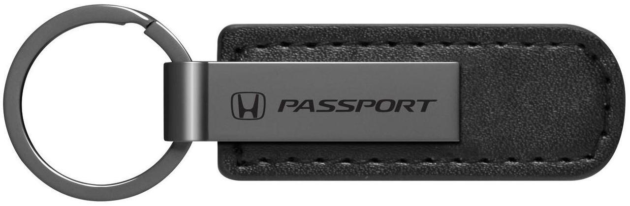 Main image of Honda Passport Gunmetal Black Metal Plate PU Leather Strap Key Chain