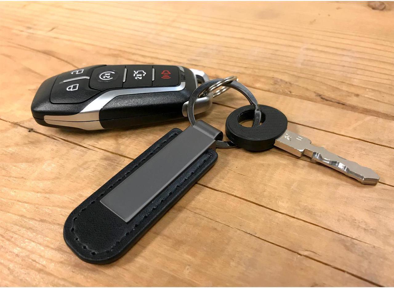 Alt view image 3 of 5 - Honda Passport Gunmetal Black Metal Plate PU Leather Strap Key Chain