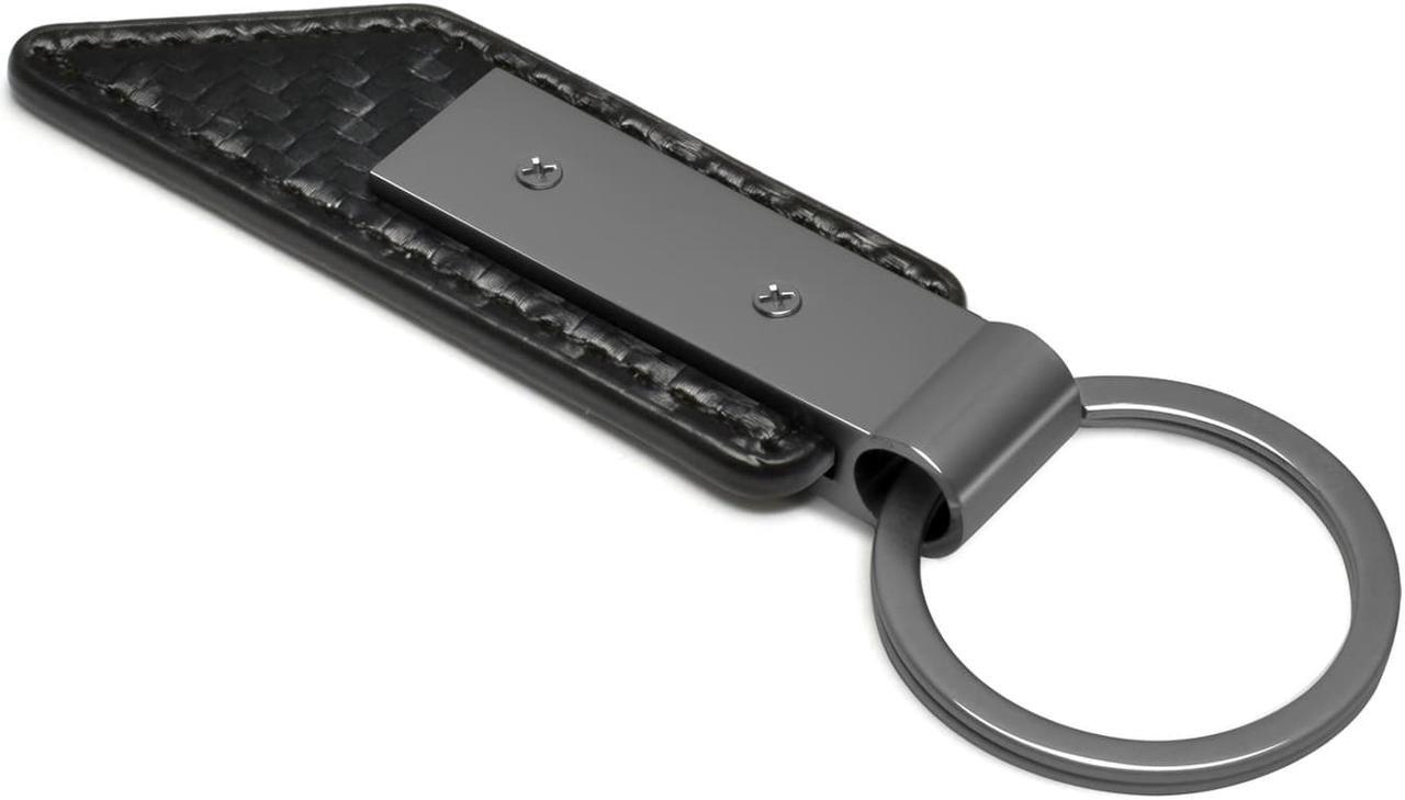 Alt view image 5 of 5 - Ford Mustang GT Gunmetal Black Gray Metal Plate Carbon Fiber Texture Leather Key Chain