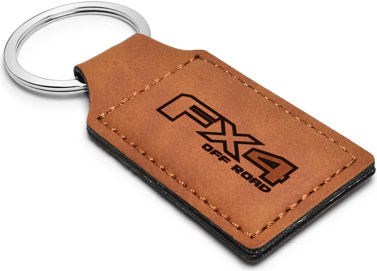 Alt view image 2 of 5 - Ford F150 FX4 Off Road Rectangular Brown Leather Key Chain