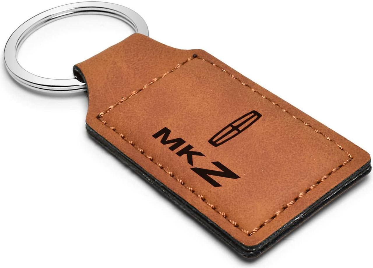 Alt view image 2 of 5 - Lincoln Rectangular Brown Leather Key Chain - MKZ
