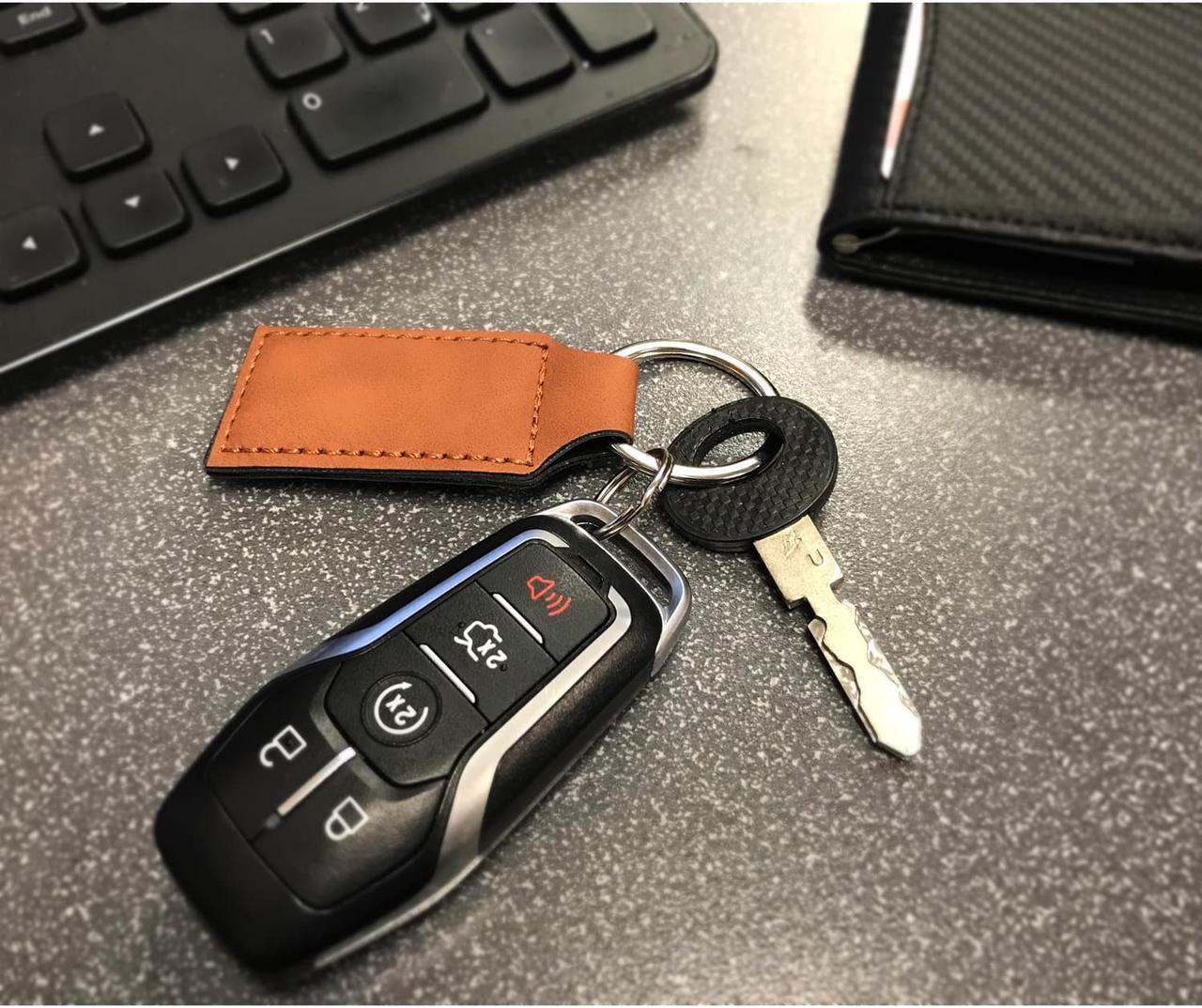 Alt view image 4 of 5 - Lincoln Rectangular Brown Leather Key Chain - MKZ