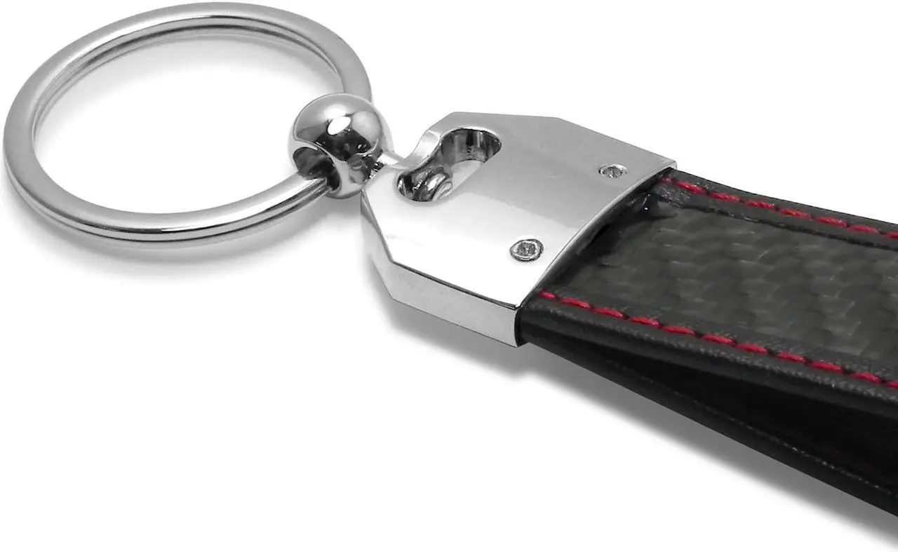 Alt view image 3 of 4 - Nissan in Red Real Black Carbon Fiber Loop Strap Key Chain with Red Stitching