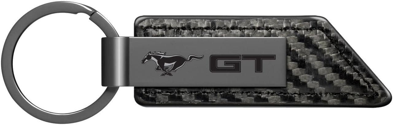 Main image of Ford Mustang GT Gunmetal Black Gray Metal Plate Carbon Fiber Texture Leather Key Chain