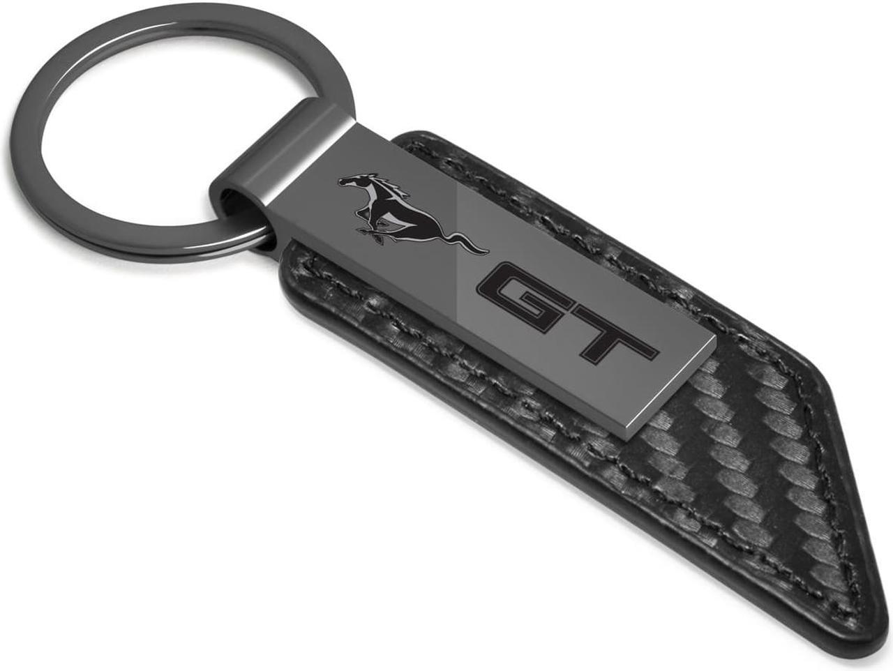 Alt view image 2 of 5 - Ford Mustang GT Gunmetal Black Gray Metal Plate Carbon Fiber Texture Leather Key Chain
