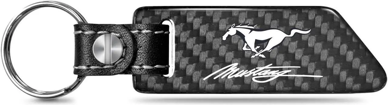 Main image of Ford Mustang Script Real Carbon Fiber Blade Style Black Leather Strap Key Chain