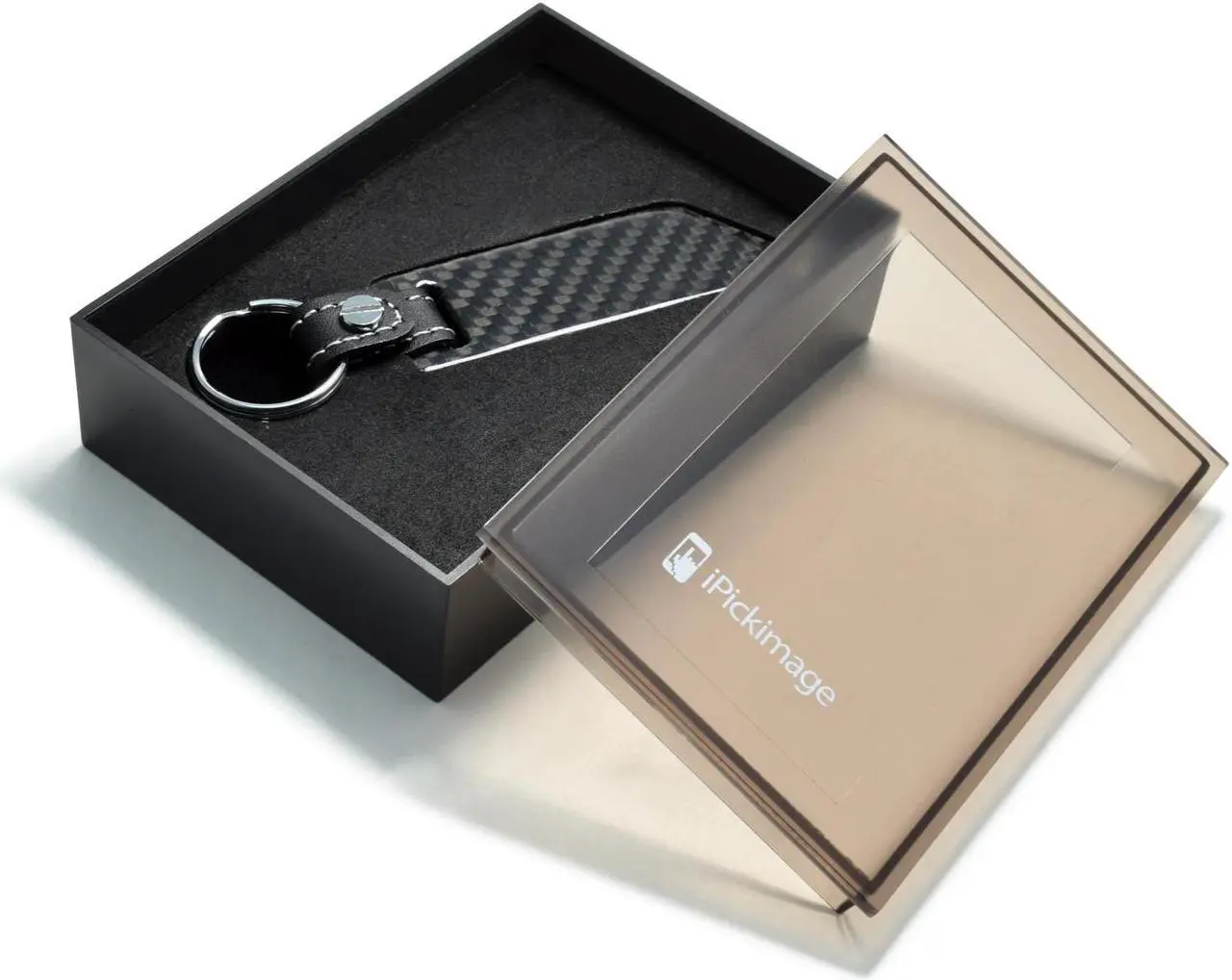 Alt view image 5 of 6 - Ford Mustang Script Real Carbon Fiber Blade Style Black Leather Strap Key Chain