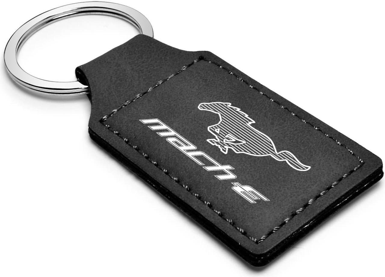 Alt view image 2 of 4 - Ford Mustang Mach-E Rectangular Black Leather Key Chain