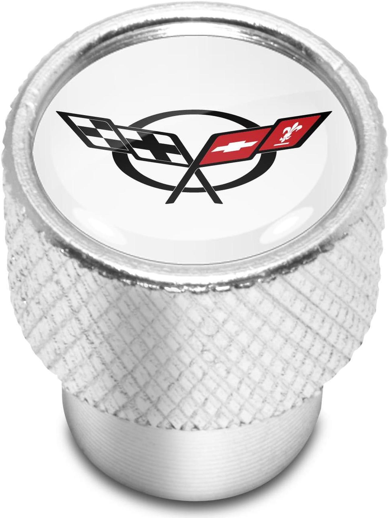 Alt view image 2 of 6 - Chevrolet Corvette C5 Logo White on Shining Silver Aluminum Tire Valve Stem Caps