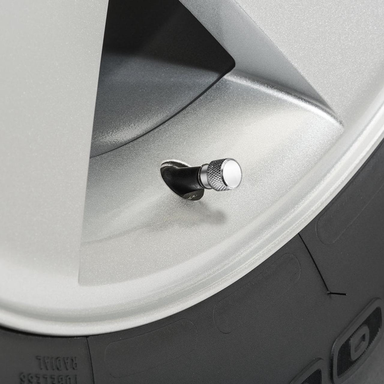Alt view image 3 of 6 - Chevrolet Corvette C5 Logo White on Shining Silver Aluminum Tire Valve Stem Caps