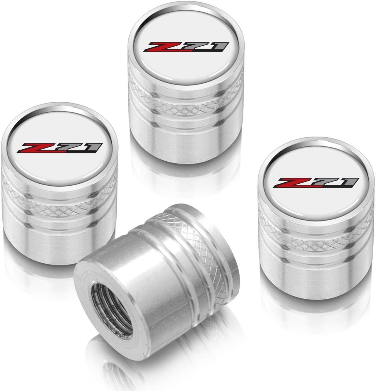 Main image of Chevrolet Z71 Logo in White on Shining Silver Aluminum Cylinder-Style Tire Valve Stem Caps