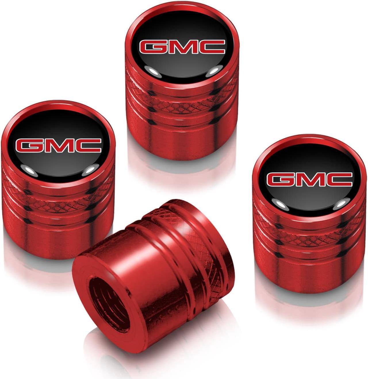 Main image of GMC Red Logo in Black on Red Aluminum Cylinder-Style Tire Valve Stem Caps