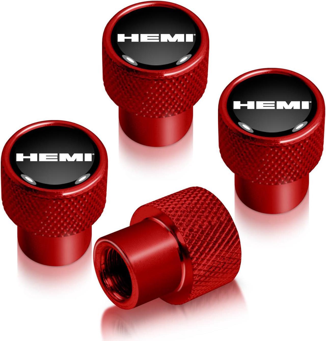 Main image of HEMI Logo in Black on Red Aluminum Tire Valve Stem Caps for Dodge Jeep RAM