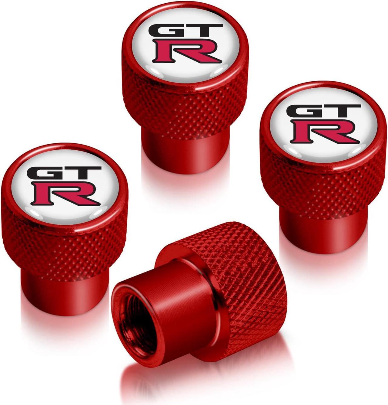 Alt view image 2 of 5 - Nissan GT-R in White on Red Aluminum Tire Valve Stem Caps