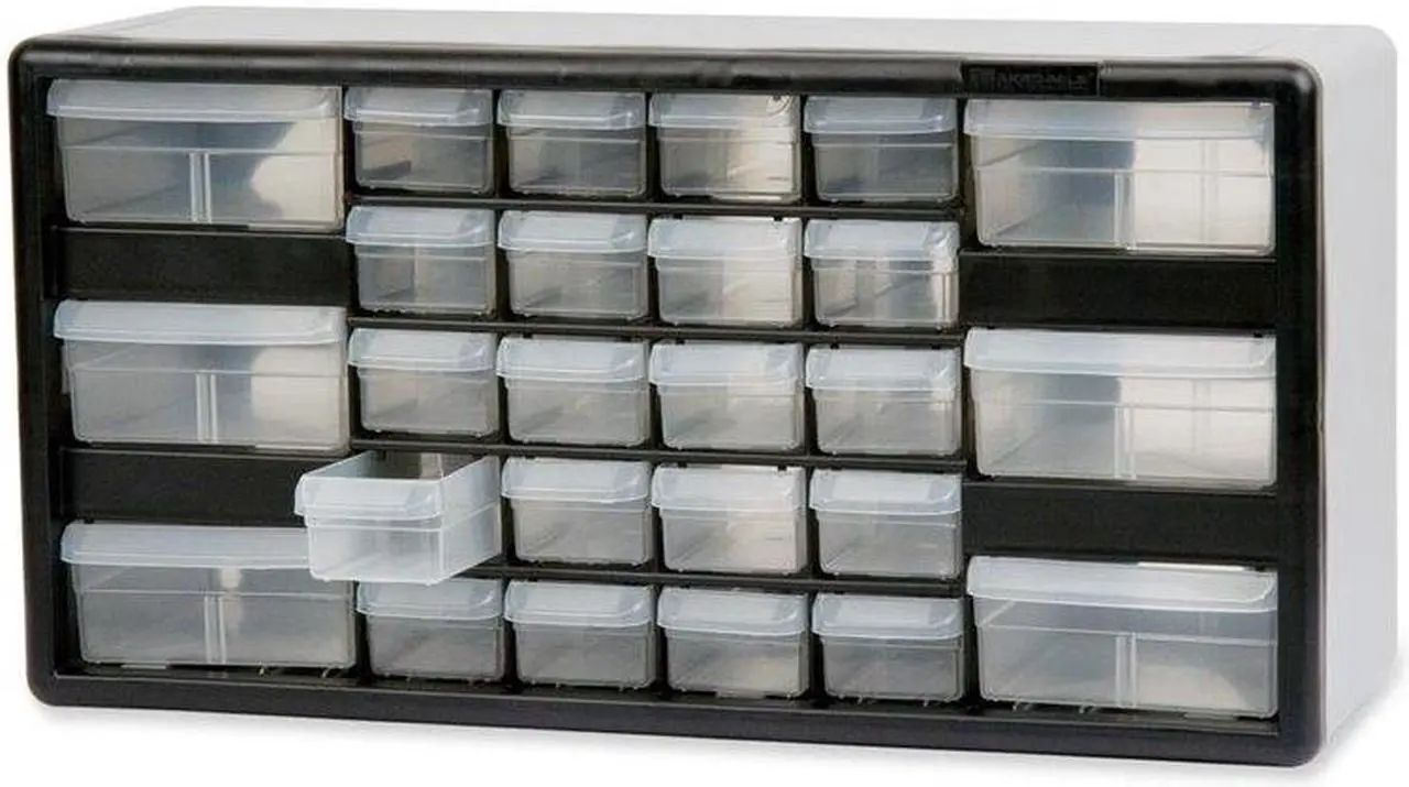 Alt view image 3 of 9 - Akro-Mils Stackable Cabinet 26 Drawers 20"x6-3/8"x10-11/32" Black/Gray 10126