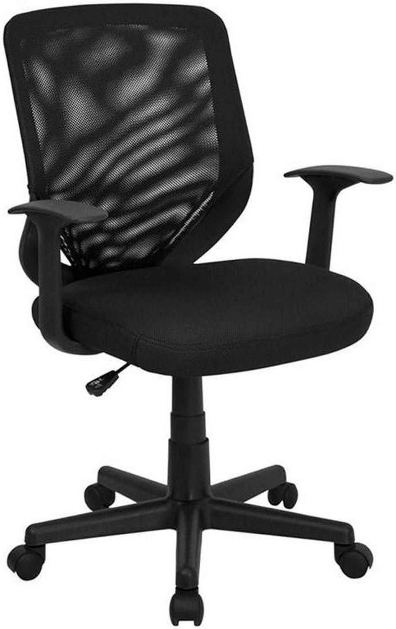 Alt view image 5 of 20 - Mid-Back Black Mesh Tapered Back Swivel Task Chair with T-Arms