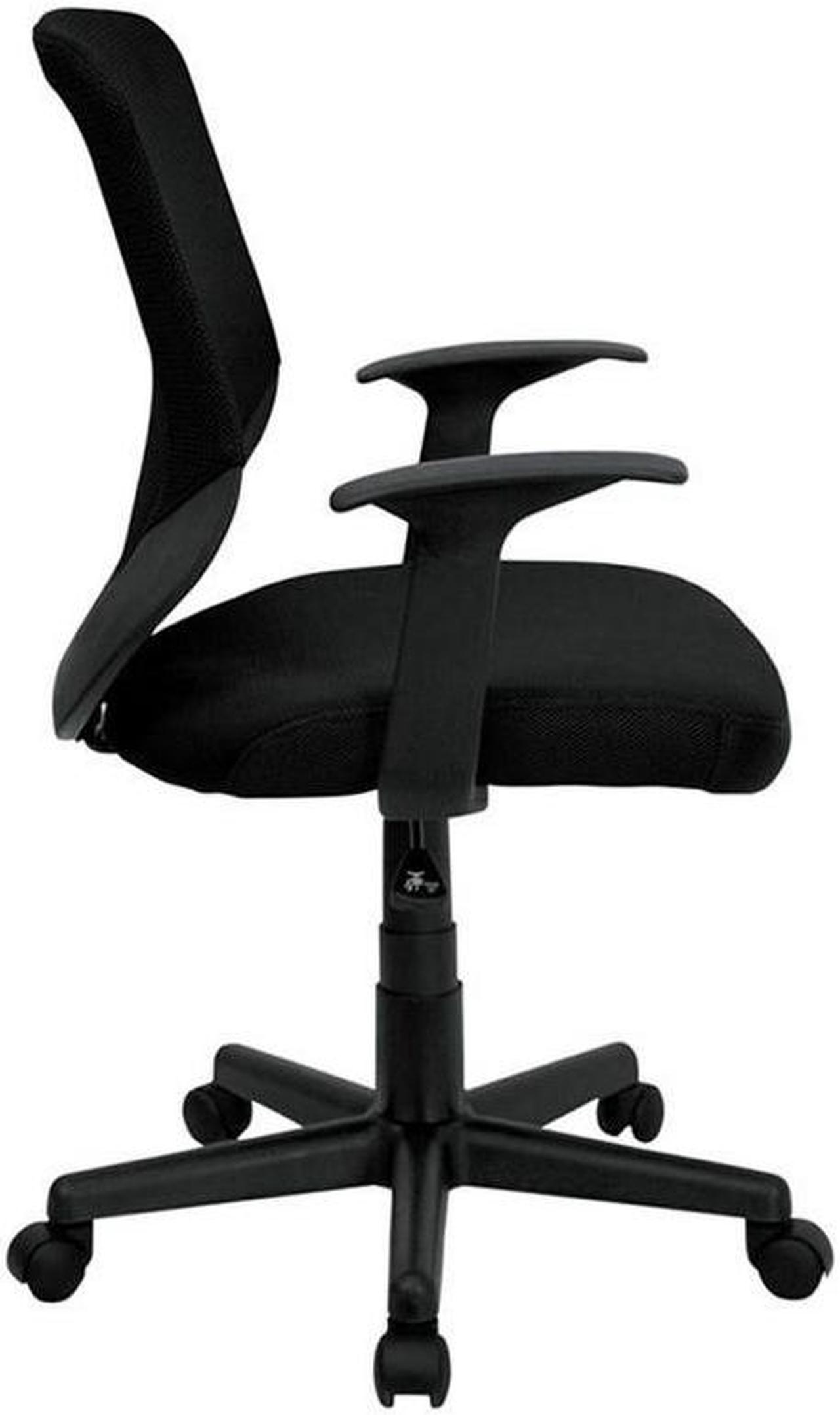 Alt view image 6 of 20 - Mid-Back Black Mesh Tapered Back Swivel Task Chair with T-Arms