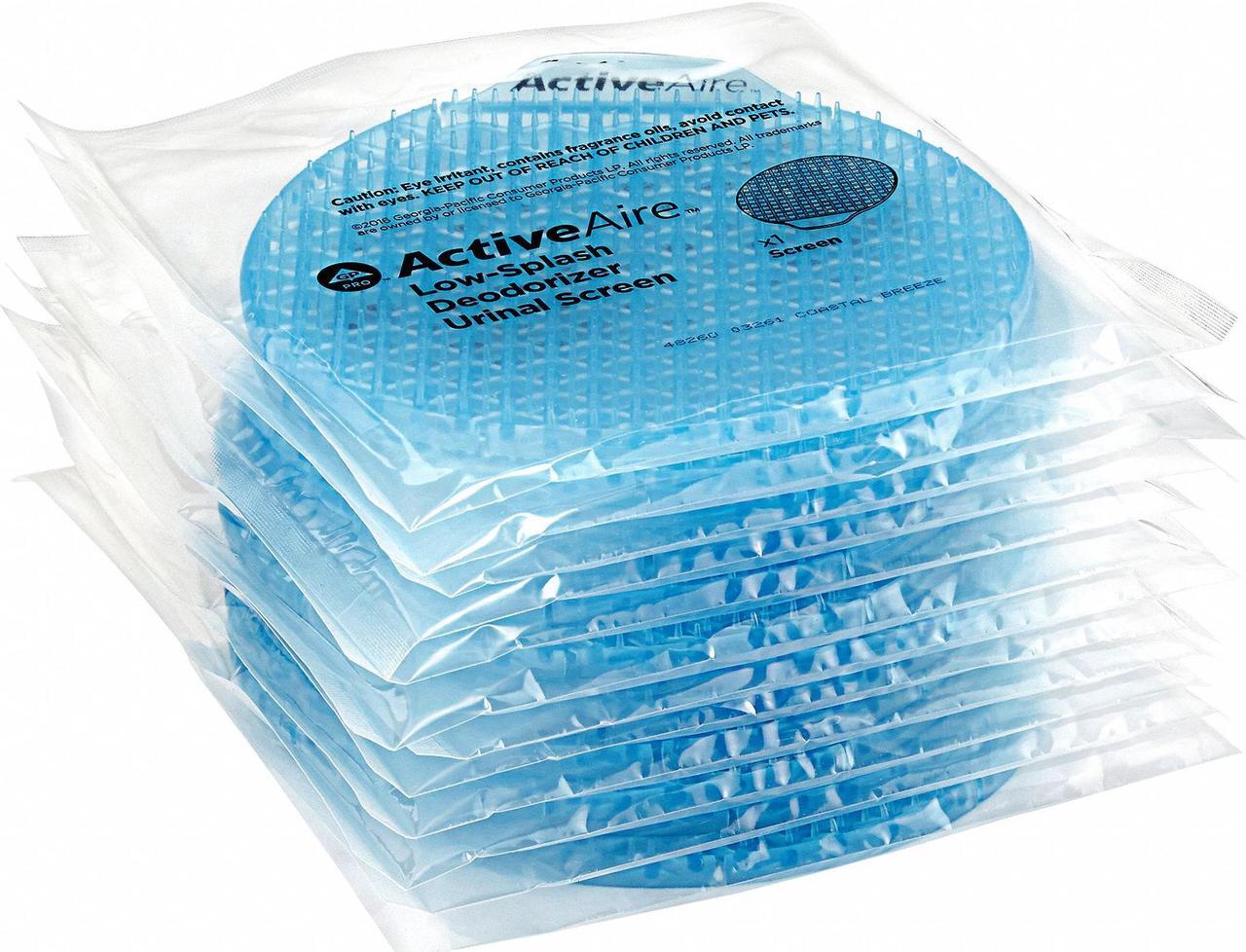 Main image of Georgia Pacific 48260 Activeaire Deodorizer Urinal Screen - Coastal Breeze, with Side Tab - Blue, 12 per Case