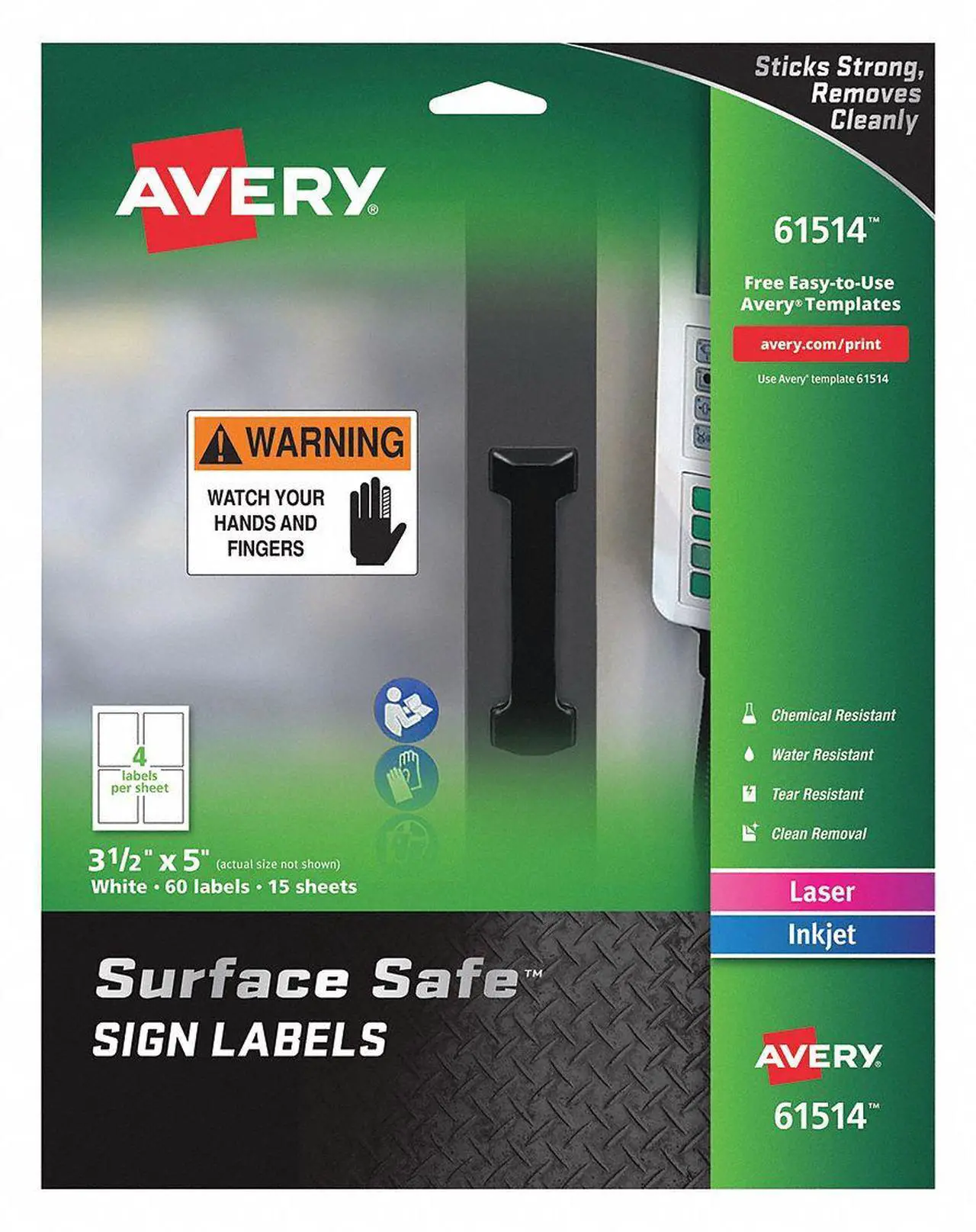 Alt view image 10 of 10 - Avery 61514 (7278261514) Surface Safe Sign Labels, 3.50" x 5.00", Removable Adhesive, Water & Chemical Resistant, Pack of 60