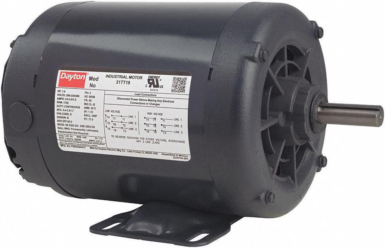 Alt view image 2 of 6 - DAYTON 30PT92 3-Phase General Purpose Motor, 1 HP, 230/460V AC Voltage, 56