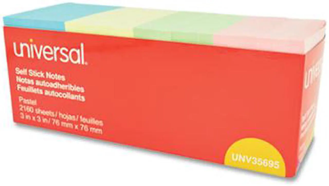 Alt view image 6 of 20 - Universal Self-Stick Note Pads, 3" x 3", Pastel, 90-Sheet, 24/Pack