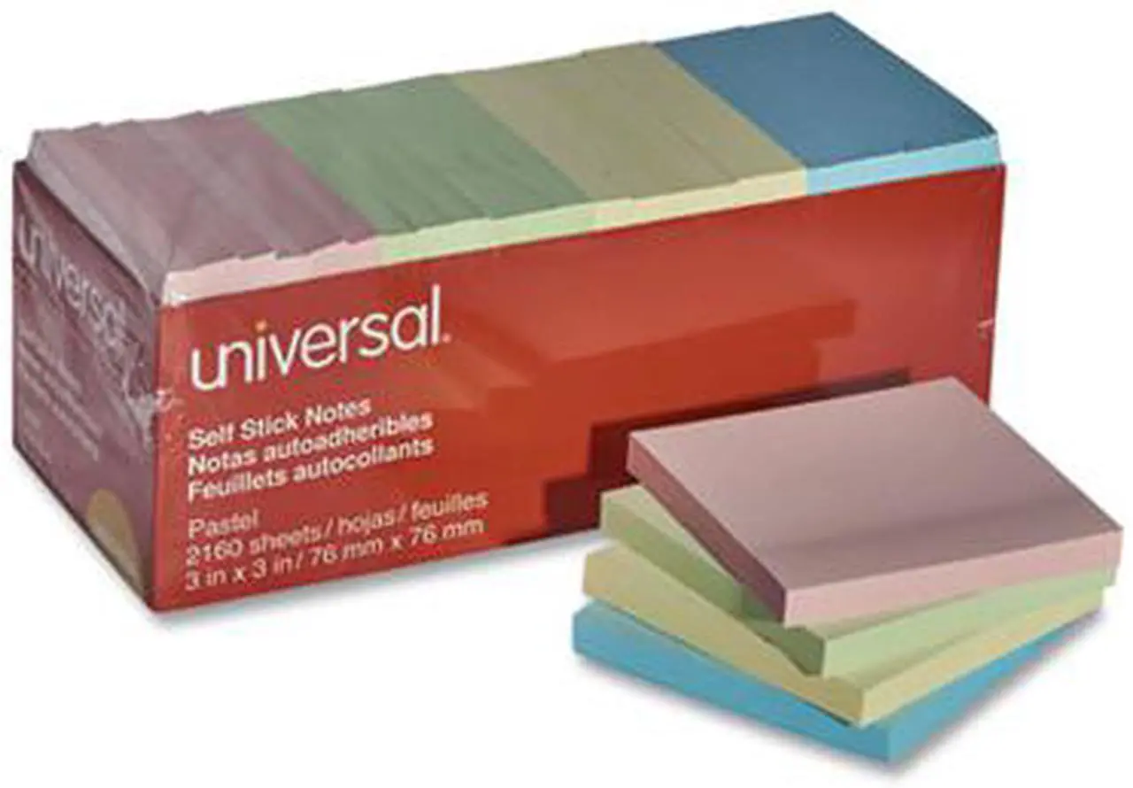Alt view image 9 of 20 - Universal Self-Stick Note Pads, 3" x 3", Pastel, 90-Sheet, 24/Pack