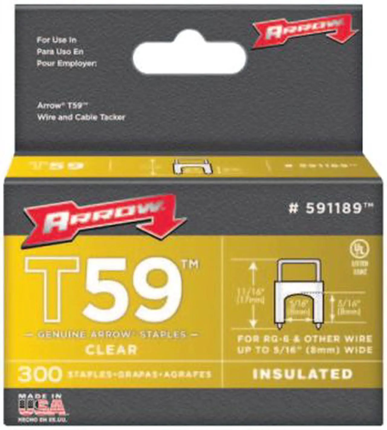 Alt view image 11 of 14 - Arrow Fastener 591168 5/16" x 5/16" Clear T59 Insulated Staples for RG59 Quad & RG6