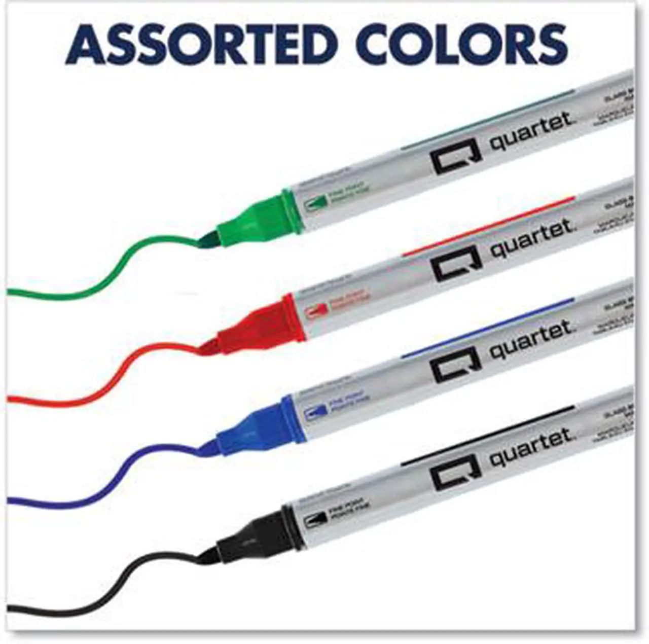 Alt view image 9 of 14 - Quartet Glass Board Dry Erase Marker, Fine Bullet Tip, Assorted, 4/PK (QRT79555)