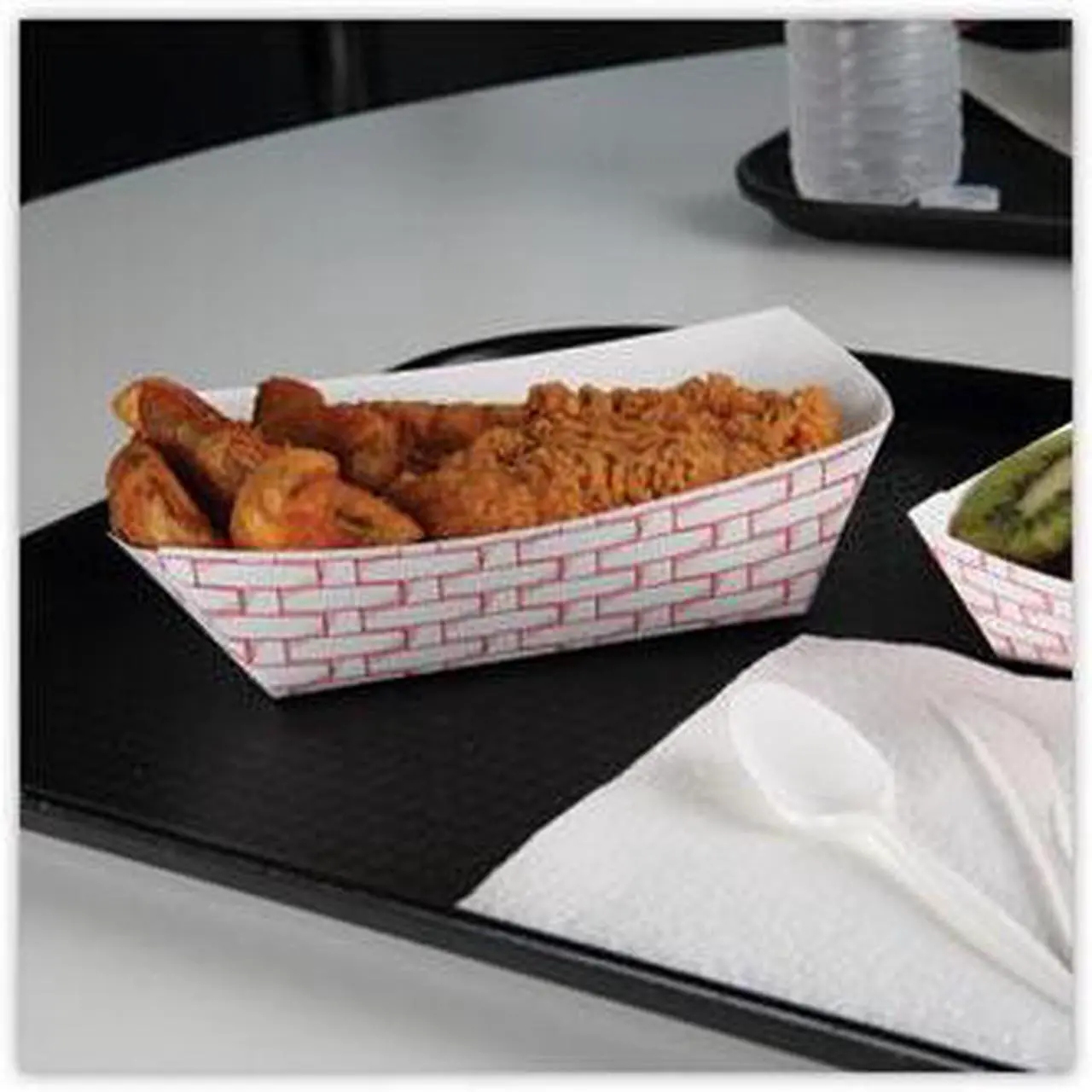 Alt view image 6 of 9 - Boardwalk 30LAG300 Paper Food Baskets, 3lb Capacity, Red/White, 500/Carton, 1 Carton