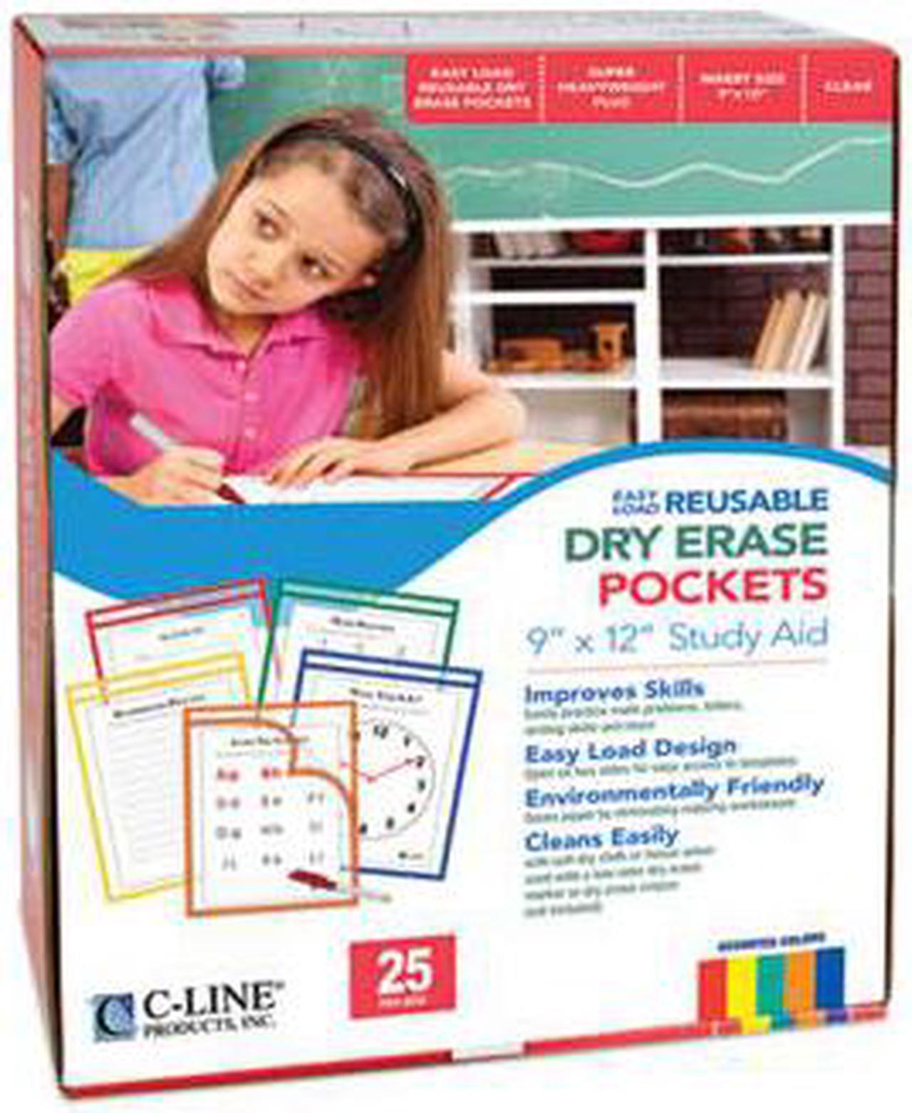 Alt view image 8 of 13 - C-Line 42620 Reusable Dry Erase Pockets, Easy Load, 9 X 12, Assorted Primary Colors, 25/Pack
