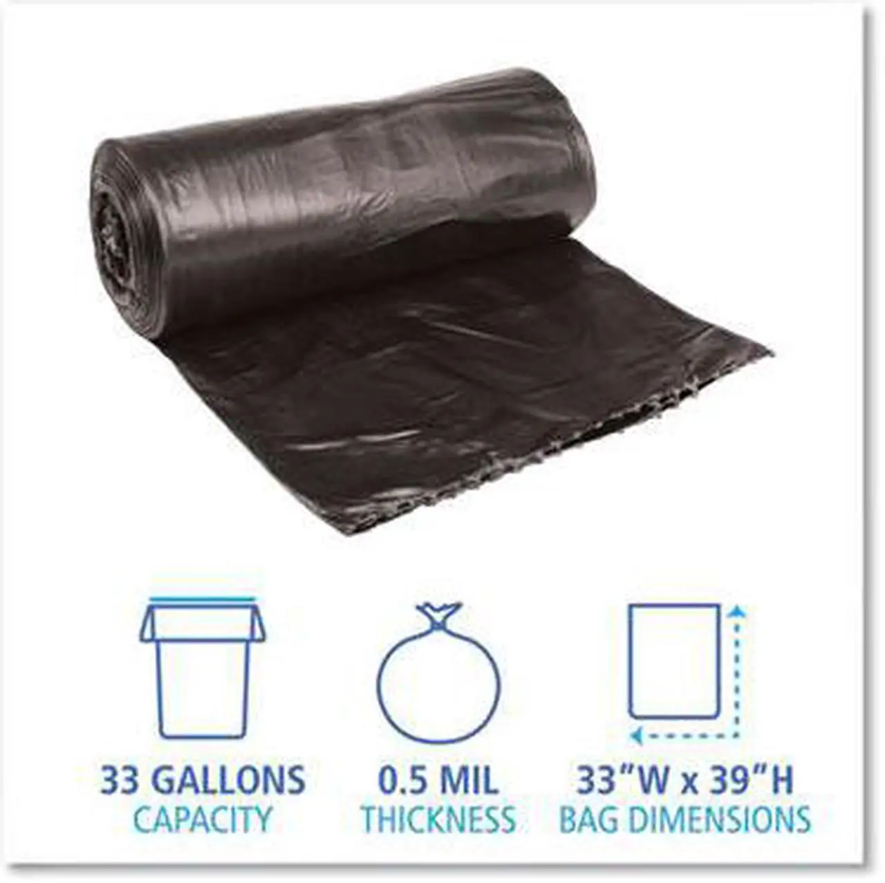 Alt view image 5 of 7 - Boardwalk 3339H Medium-Grade Can Liners, 33 x 39, 33-Gallon, .50 Mil, Black, 25/Roll, 1 Roll
