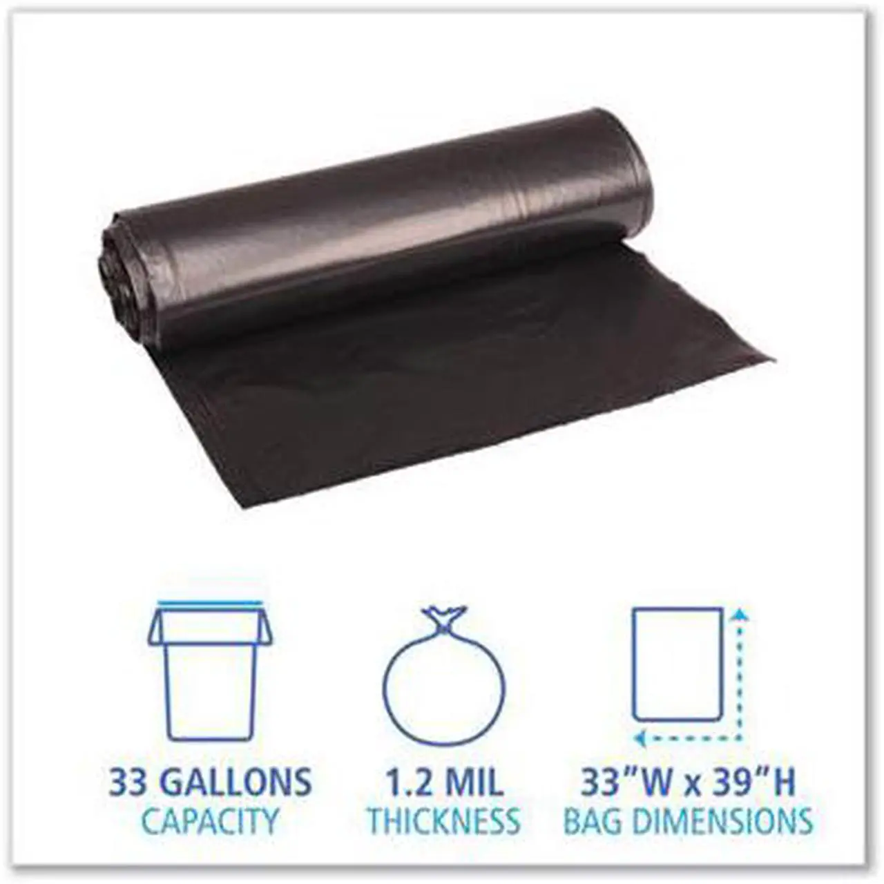 Alt view image 9 of 12 - Boardwalk 516 Super-Heavy Grade Can Liners, 33 x 39, 1.2 Mil, 33-Gallon, Black, 10/Roll, 100/Carton, 1 Carton