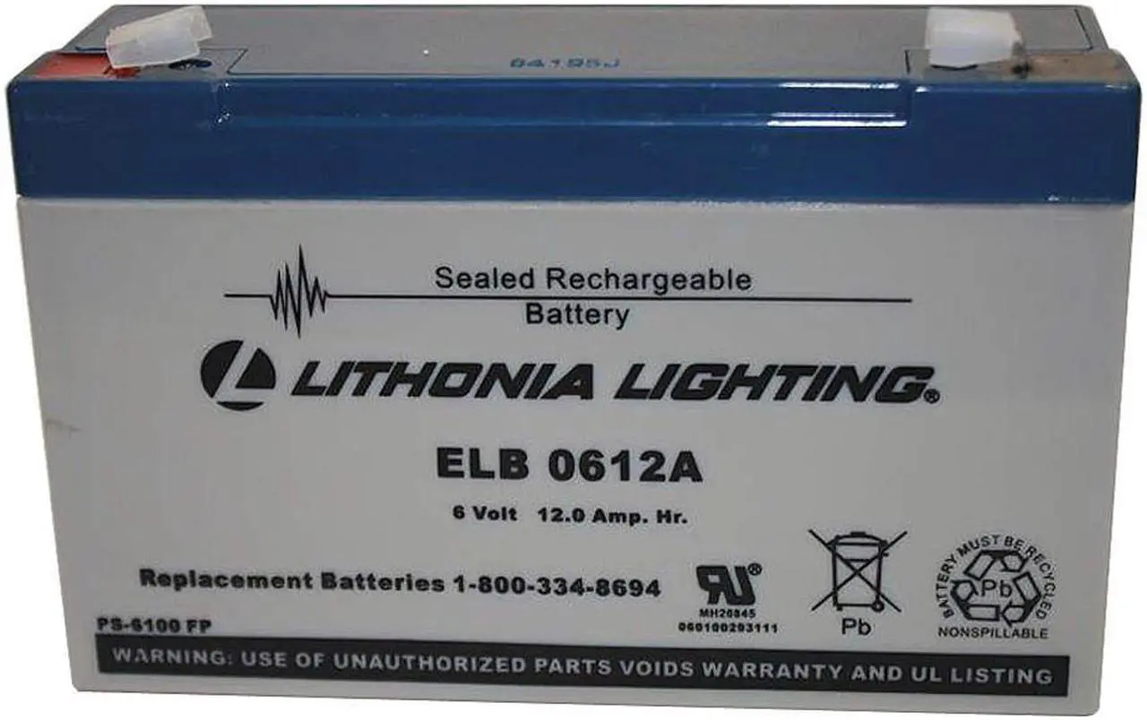 Alt view image 2 of 2 - LITHONIA LIGHTING ELB 0612A Battery,Lead Calcium,6V,12A/HR.